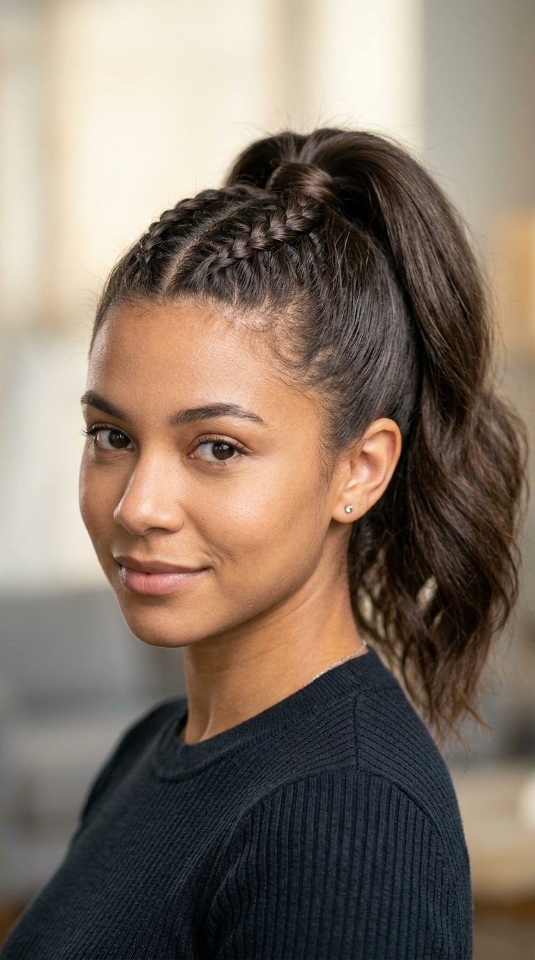 High Dutch Braid Ponytail