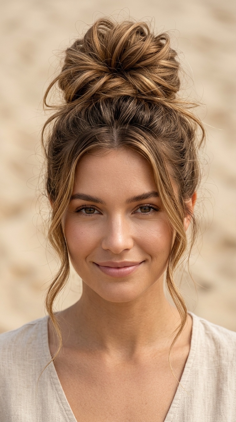 High Messy Bun with Tendrils