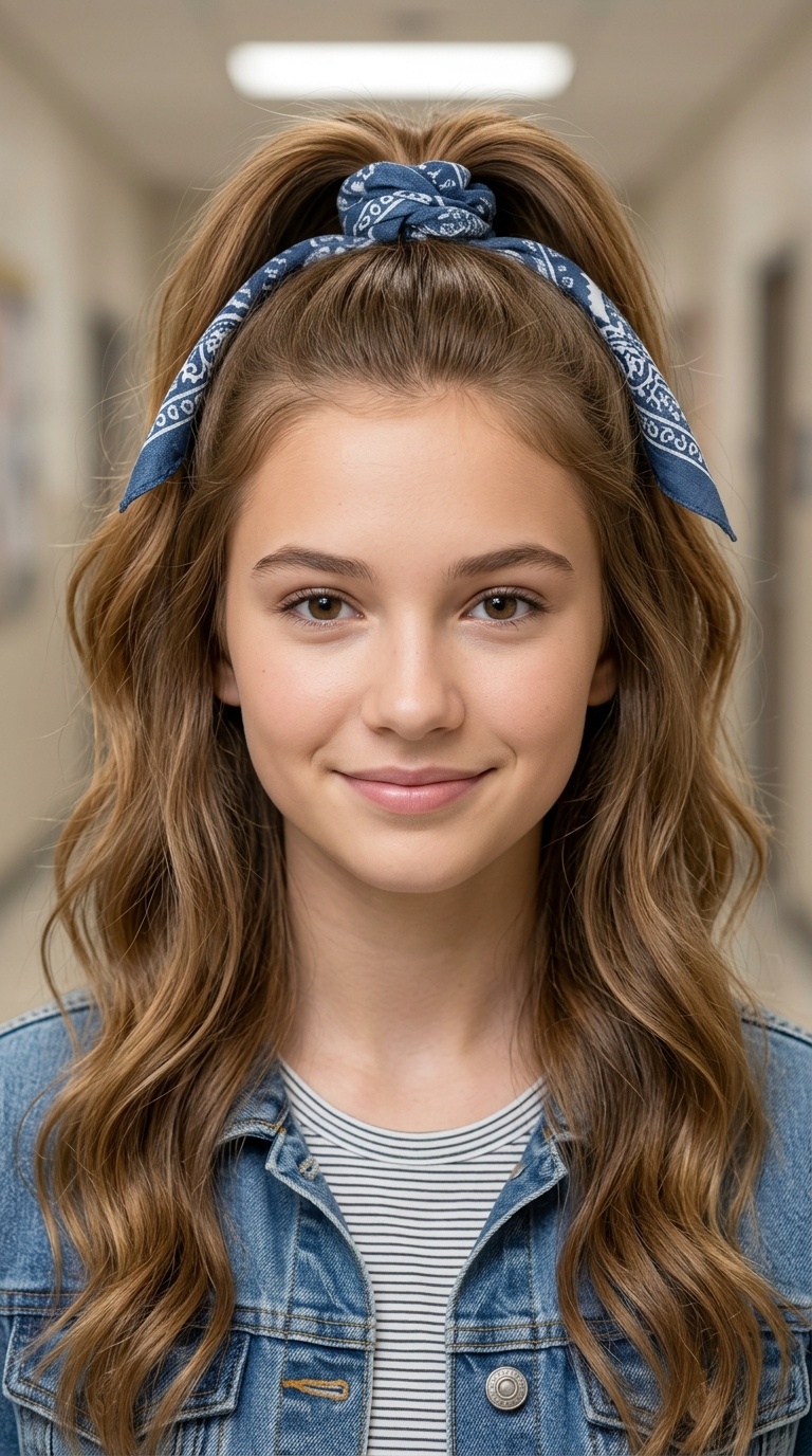 High Pony Half-Up with Patterned Tie