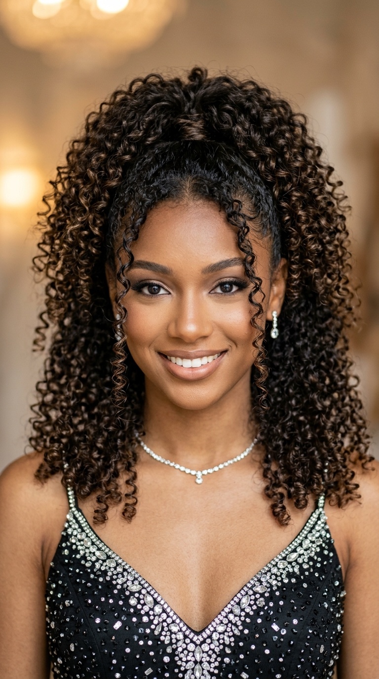 High Pony with Face-Framing Curls