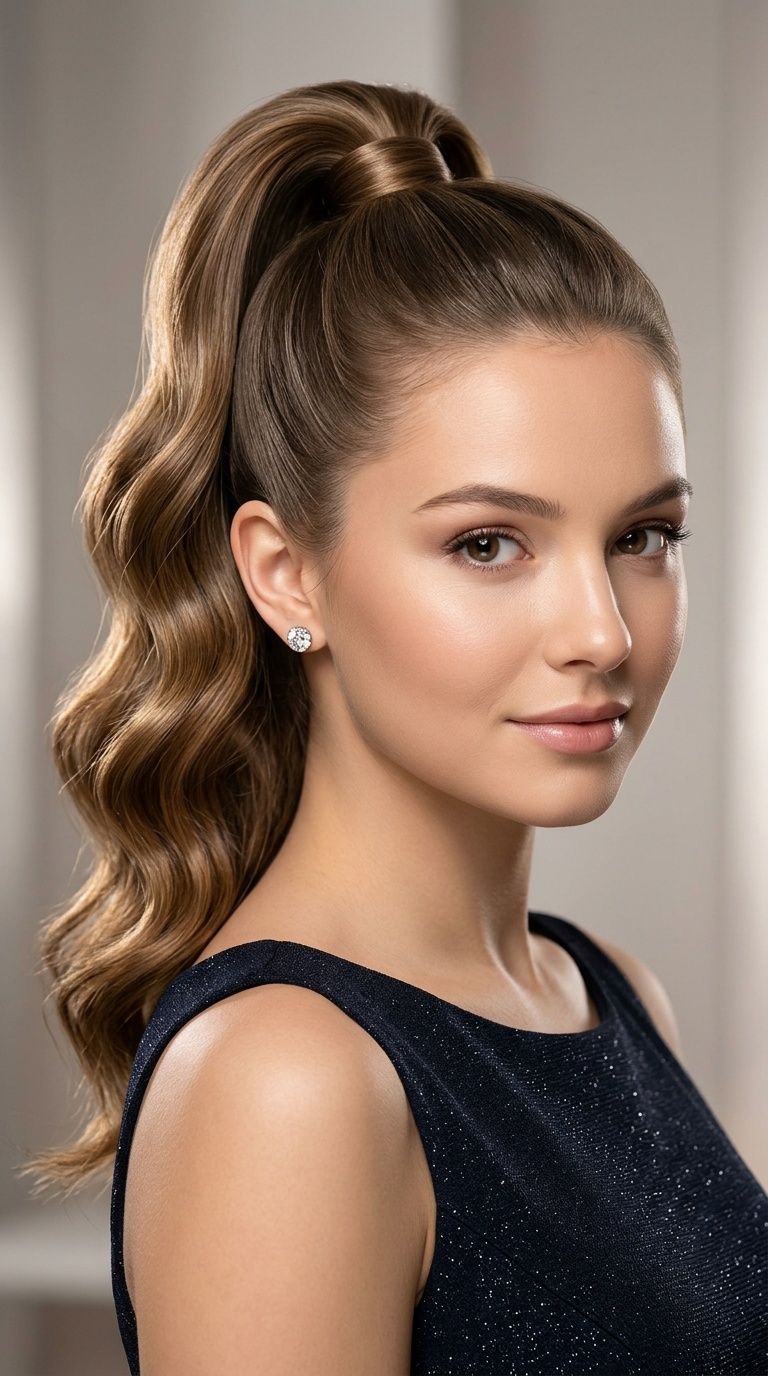 High Pony with Glossy S-Waves