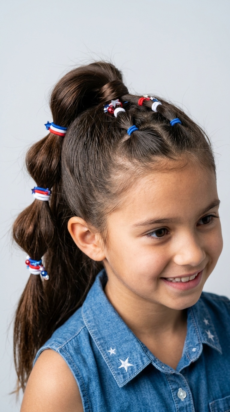 High Pony with Multi-Colored Elastics