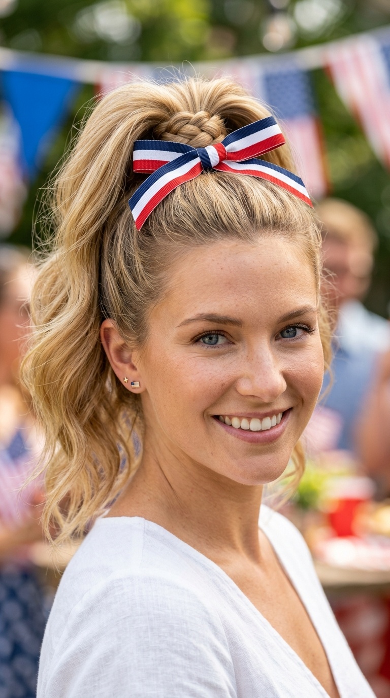 High Pony with Ribbon Accent