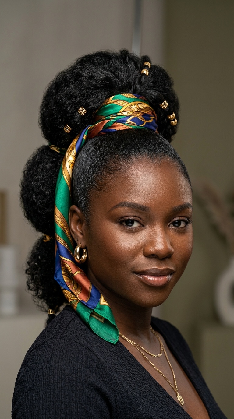 High Pony with Scarf and Accessories