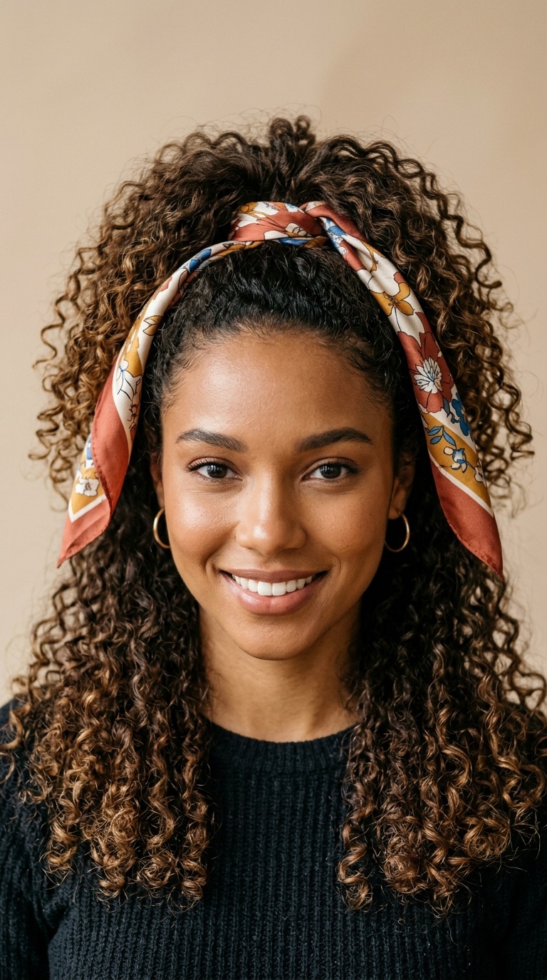 High Ponytail with a Silk Scarf