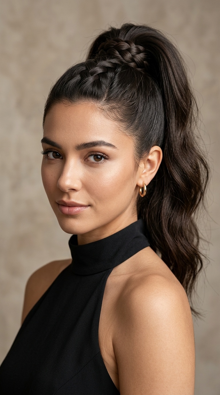 High Ponytail with Braided Base