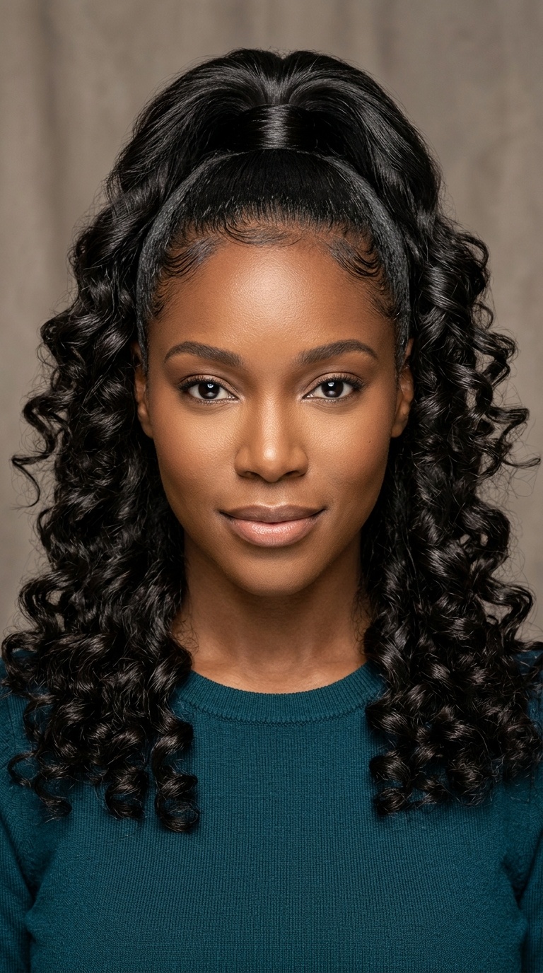 High Ponytail with Cascading Curls