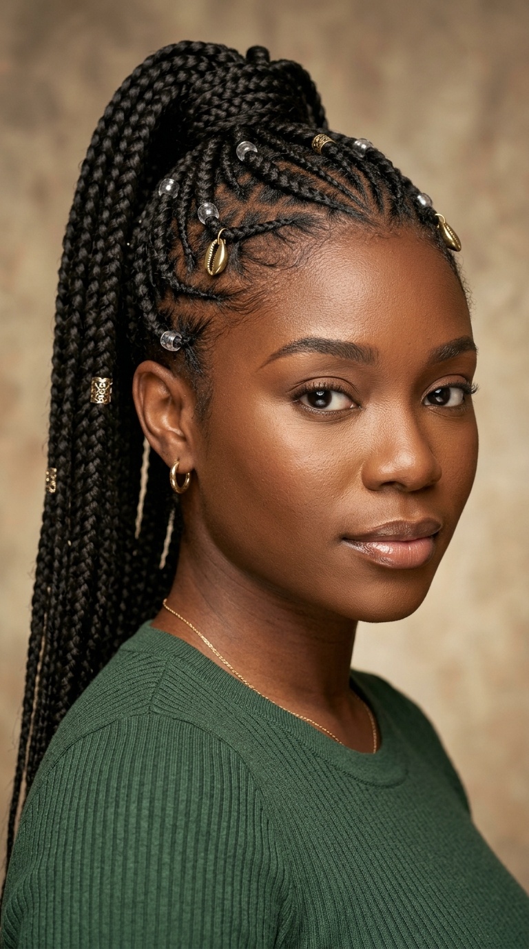 High Ponytail with Fulani Braids