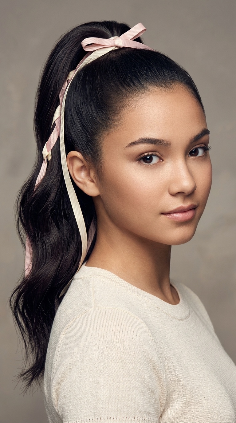 High Ponytail with Ribbon Accents