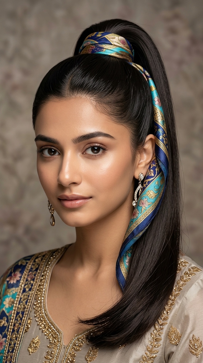 High Ponytail with Silk Scarf