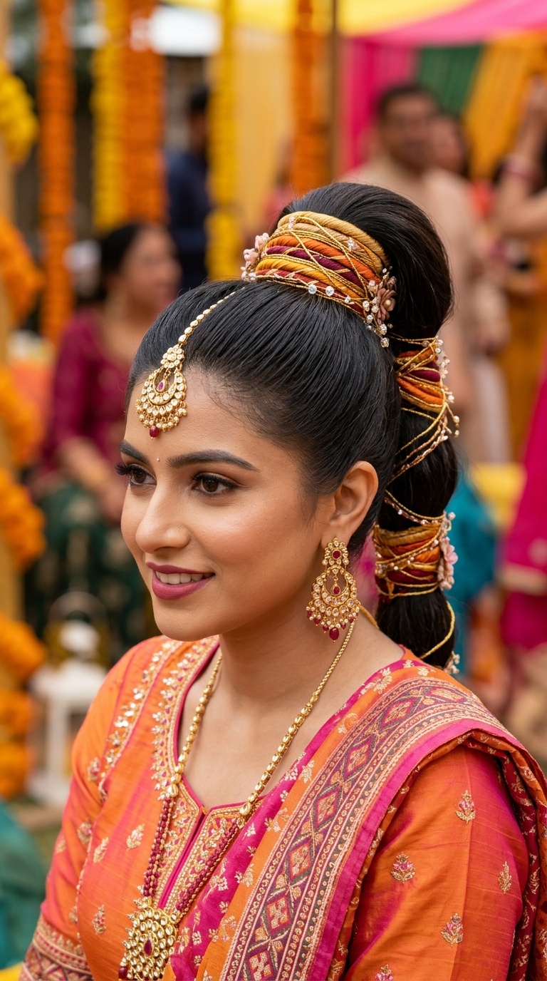 High Ponytail with Wrapped Silk Thread