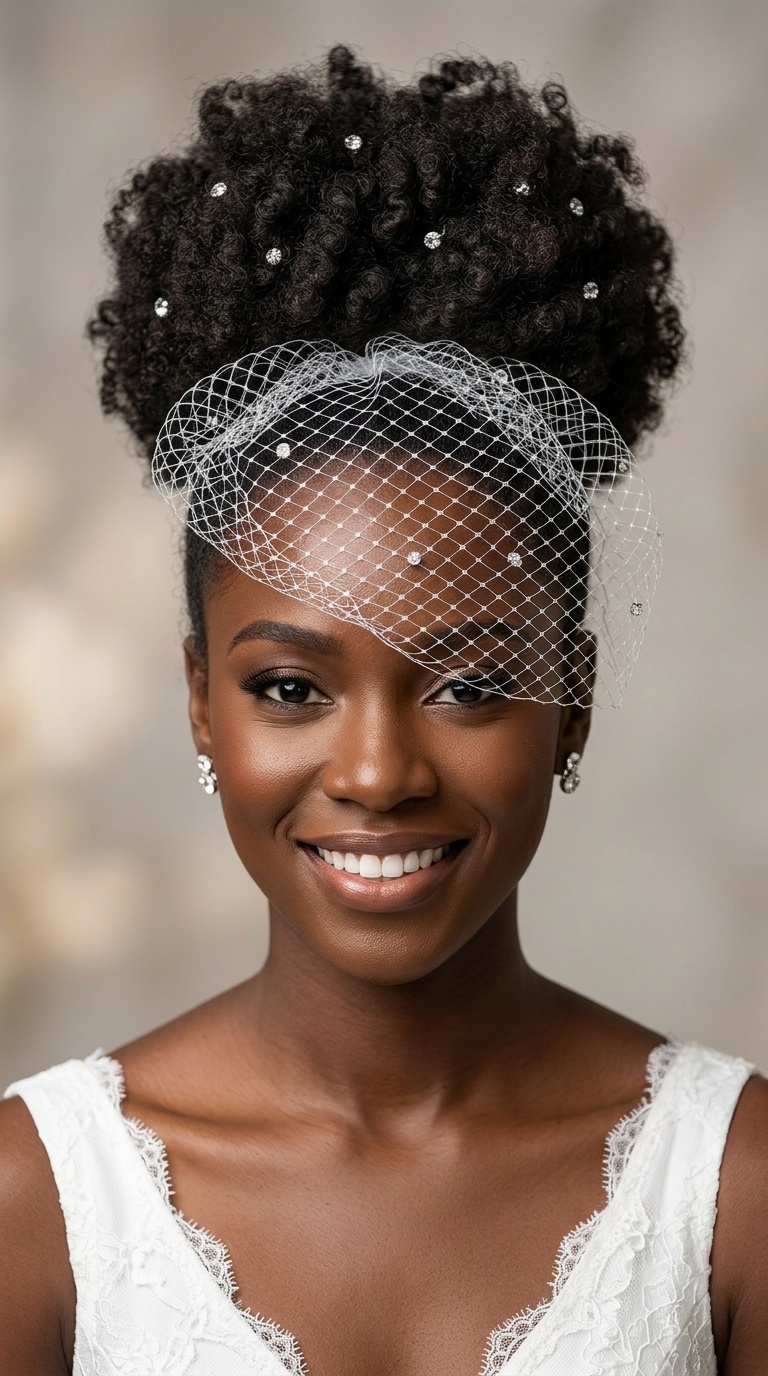 High Puff with a Birdcage Veil