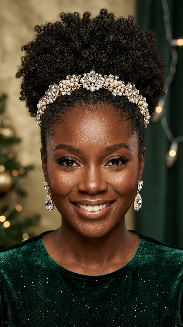 High Puff with Jeweled Headband