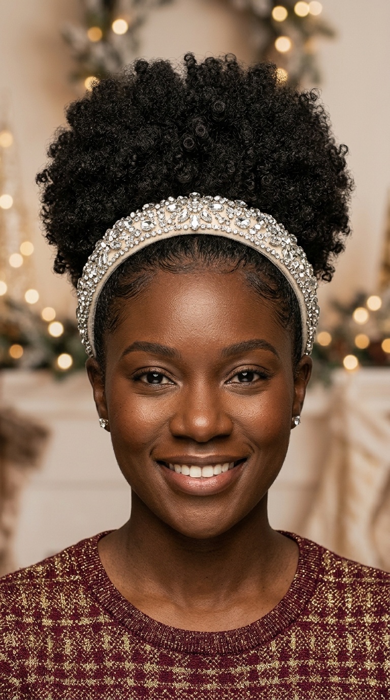 High Puff with Rhinestone Headband