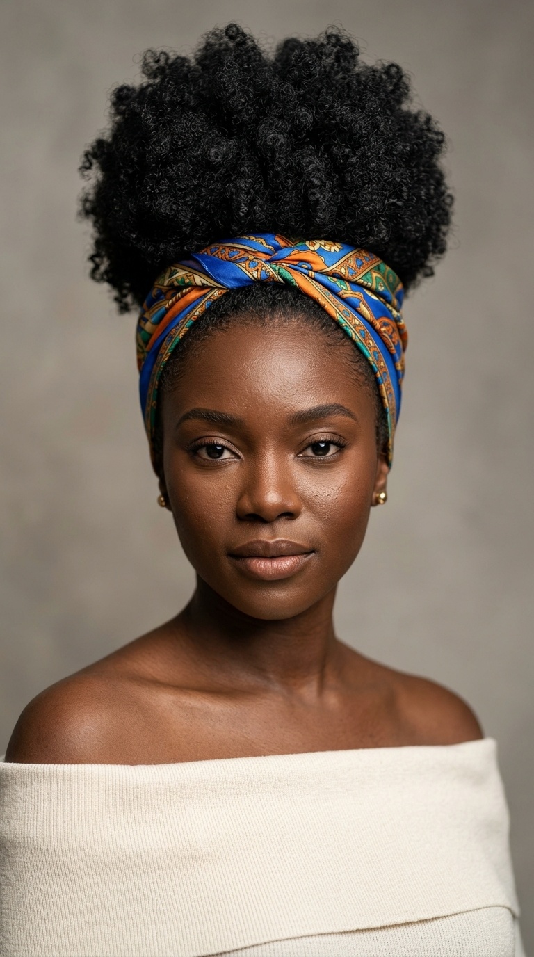 High Puff with Silk Scarf