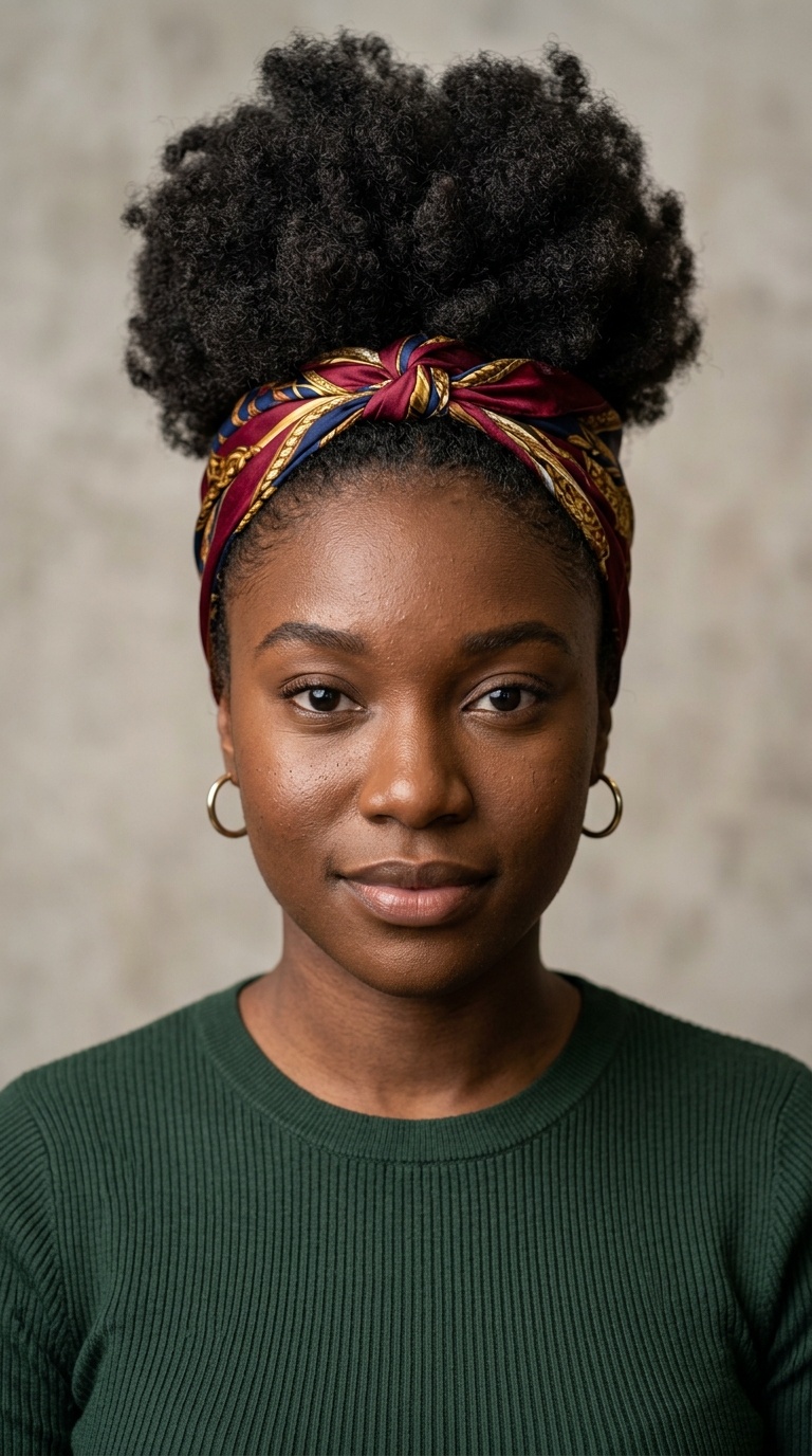 High Puff with Silk Scarf Wrap