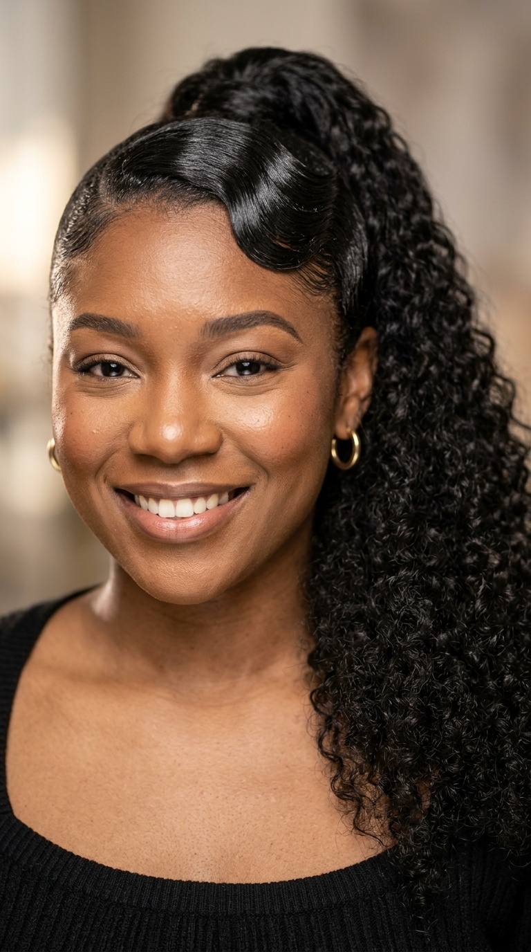 High Side Ponytail with Finger Wave Swoop