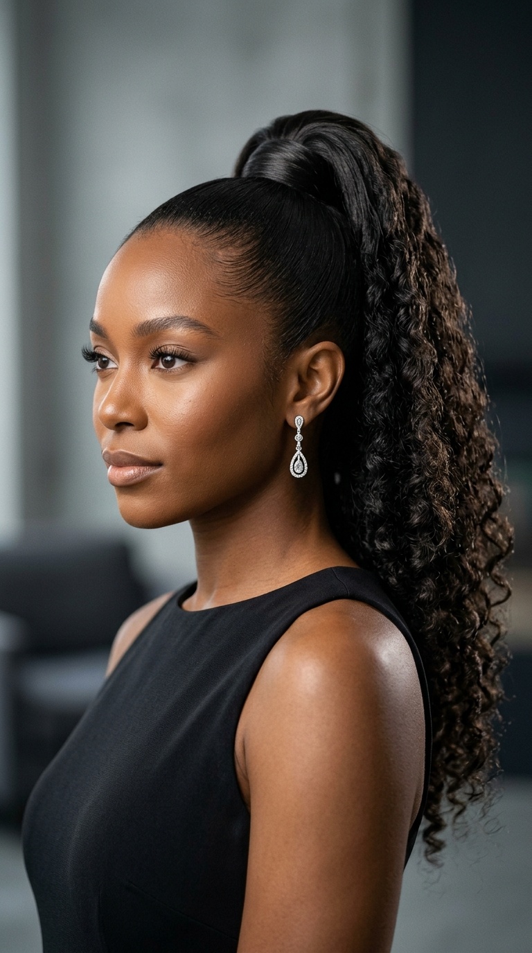 High Sleek Ponytail with Textured Length