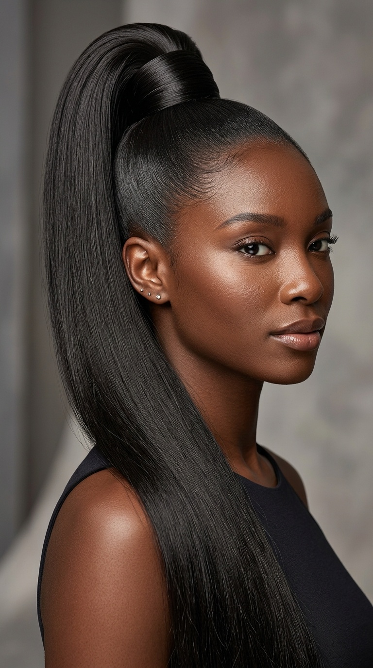 High Sleek Ponytail with Wrap