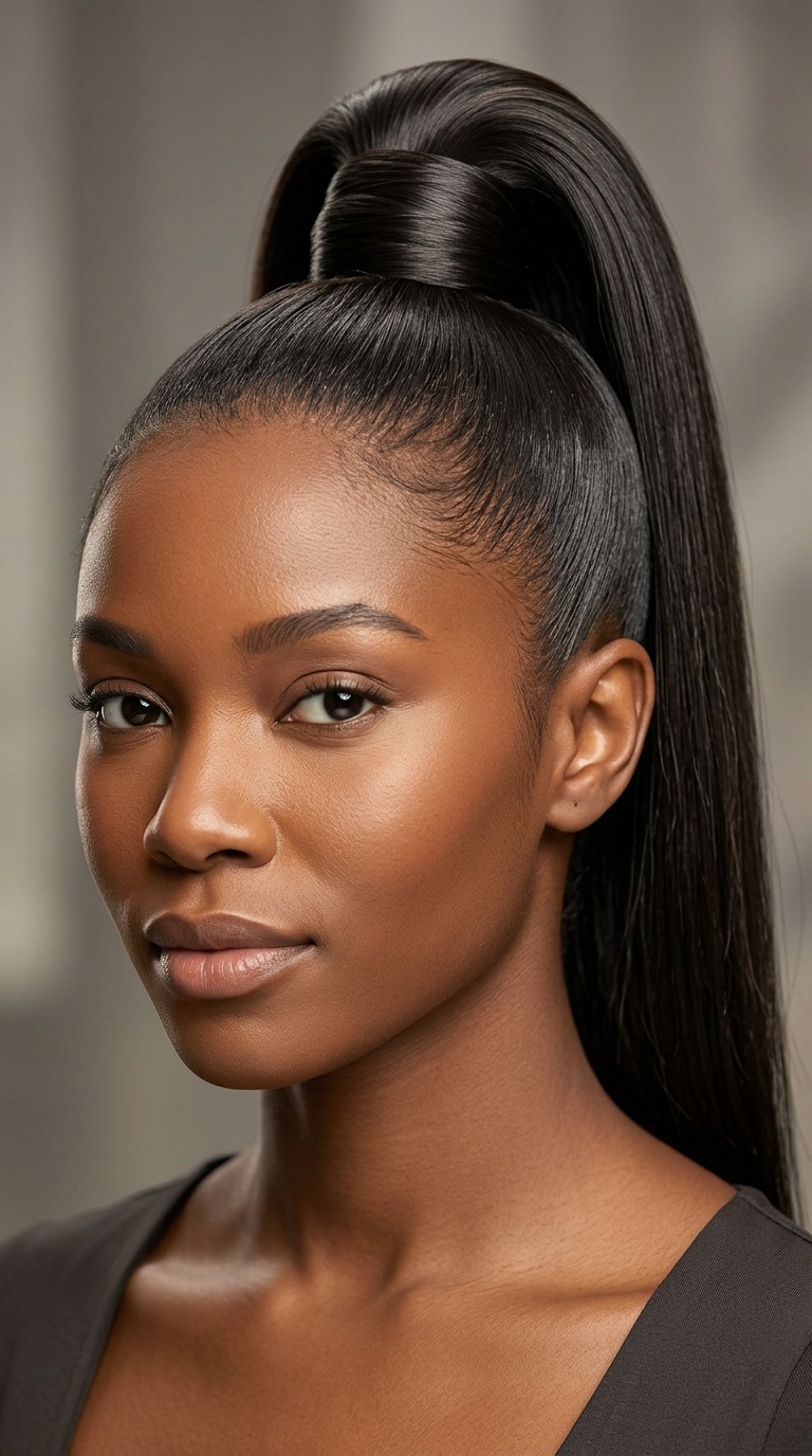 High Sleek Ponytail with Wrapped Base
