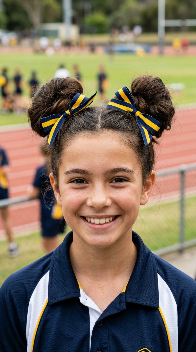 High Space Buns with Bow Accents