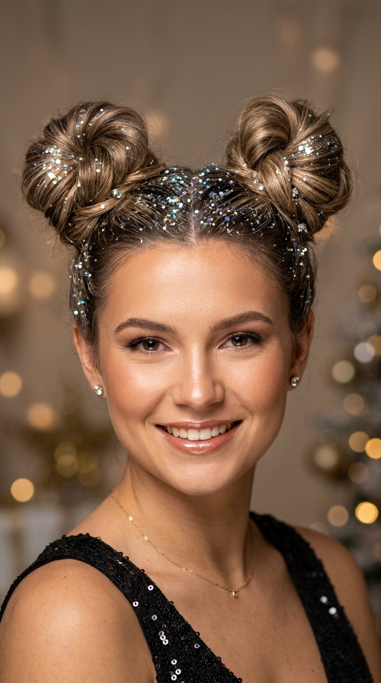 High Space Buns with Glitter