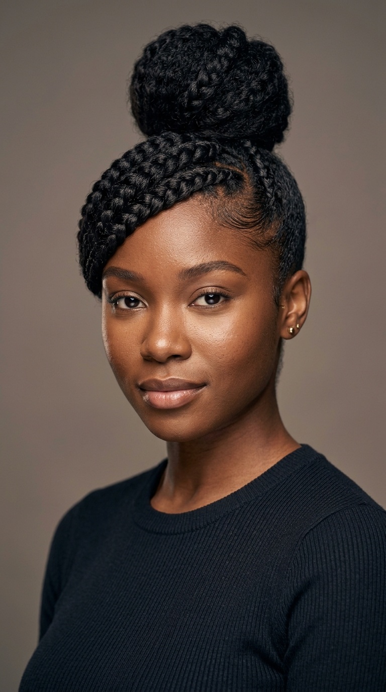 High Top Knot with Braided Swoop Bangs
