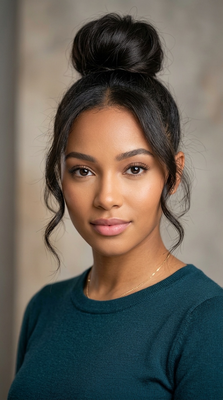 High Top Knot with Face-Framing Tendrils