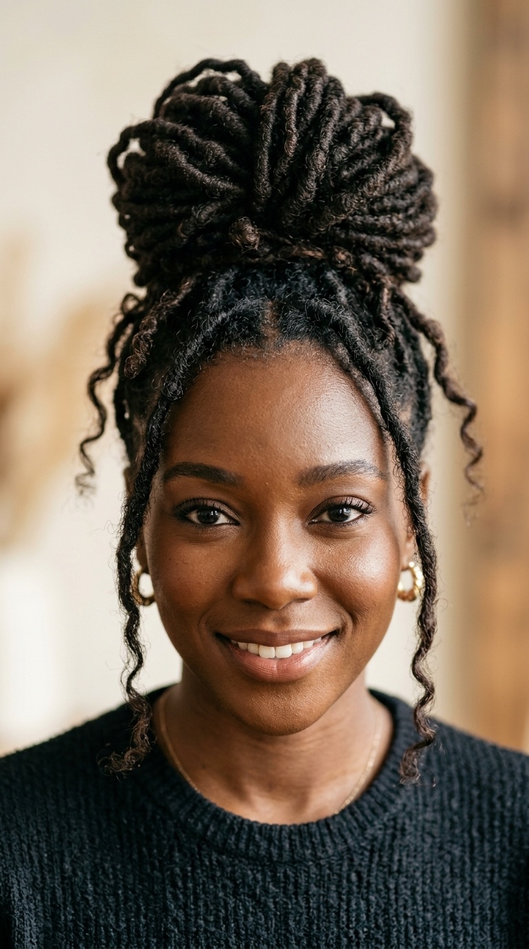 High Top Knot with Face-Framing Tendrils