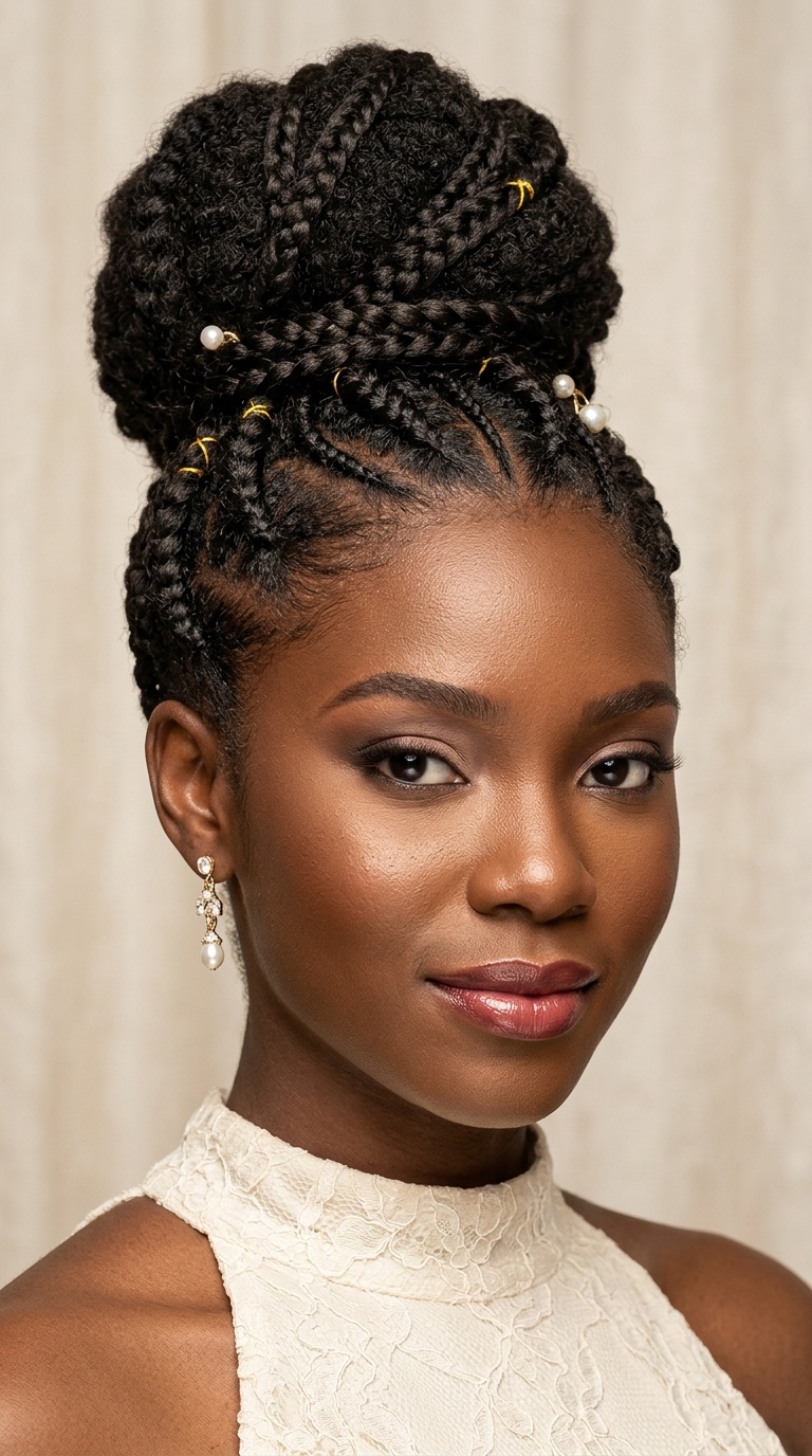 High Top Knot with Internal Braiding