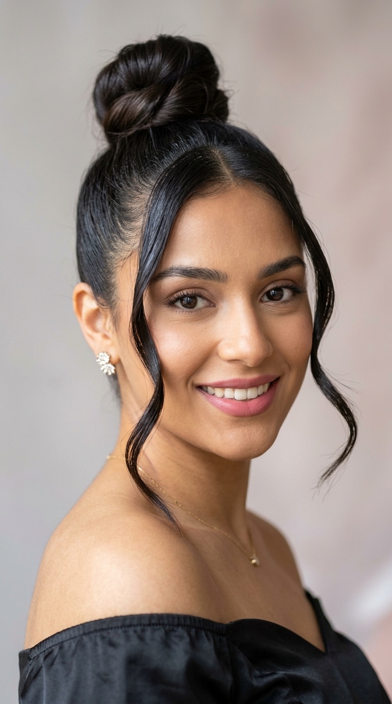 High Top Knot with Polished Tendrils