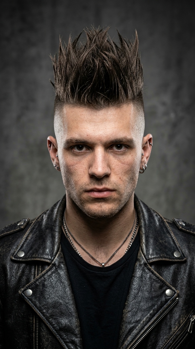 High-Volume Spiked Hawk with Temple Fade