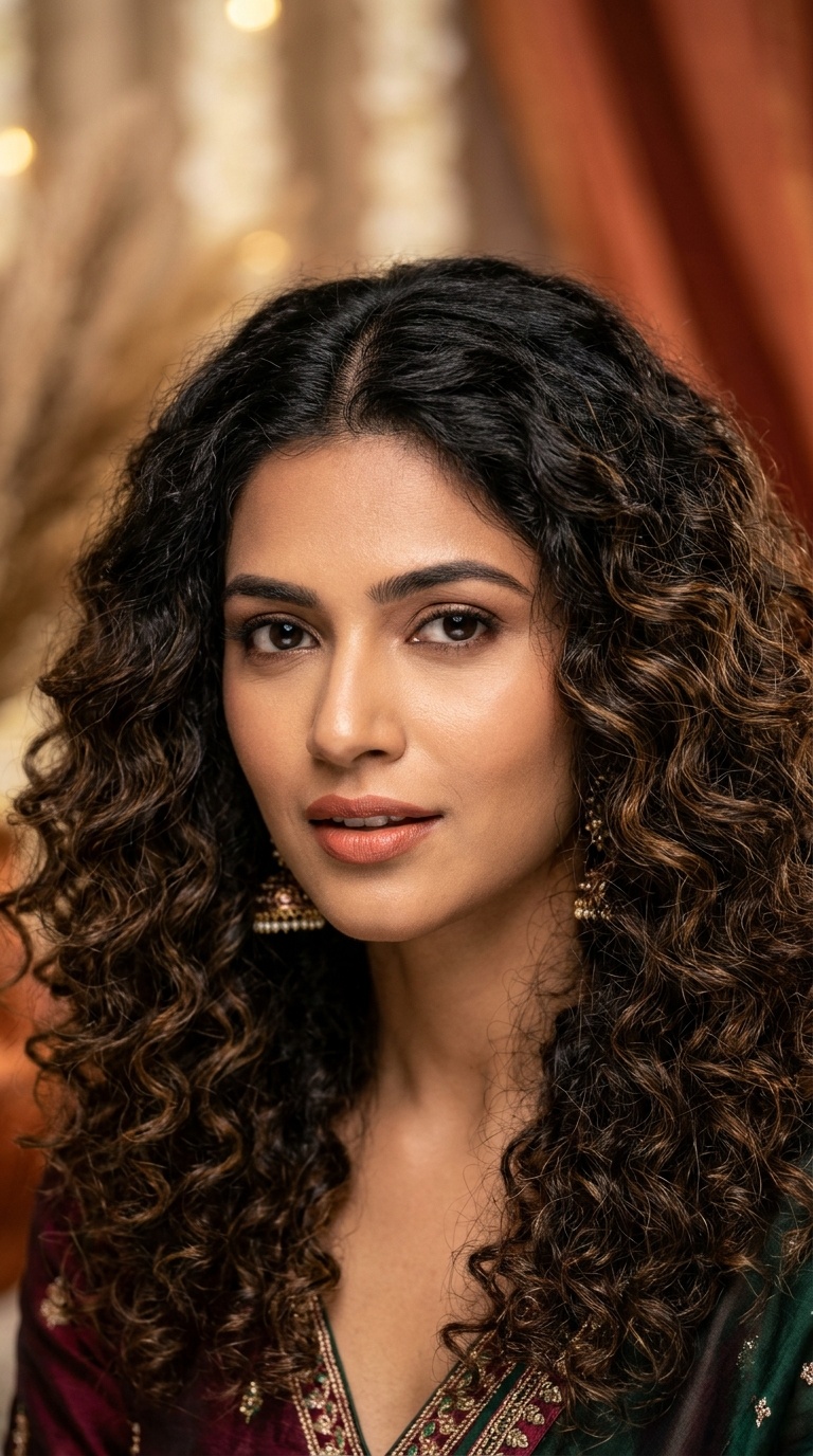 High-Volume Voluminous Curls with Center Parting
