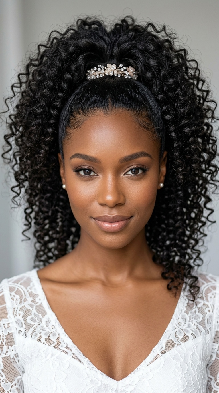 High Voluminous Curly Ponytail