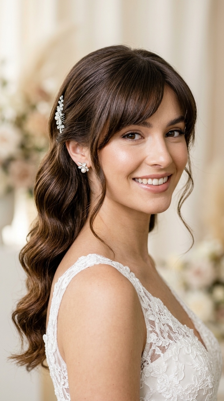 Hollywood Glam Waves with Side-Swept Bangs