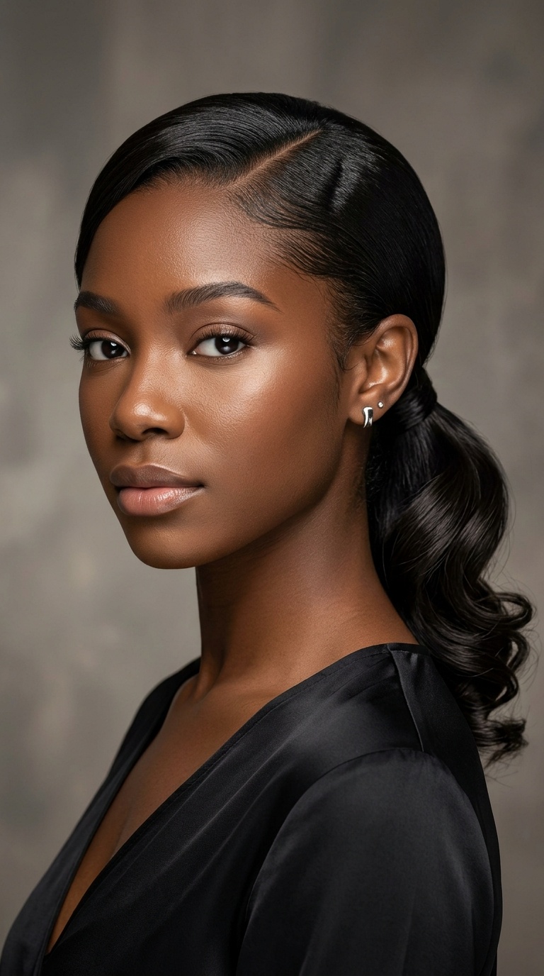 Hollywood Glamour Low Ponytail with Side Part