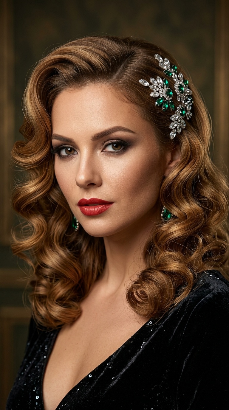 Hollywood Glamour with Emerald Pins