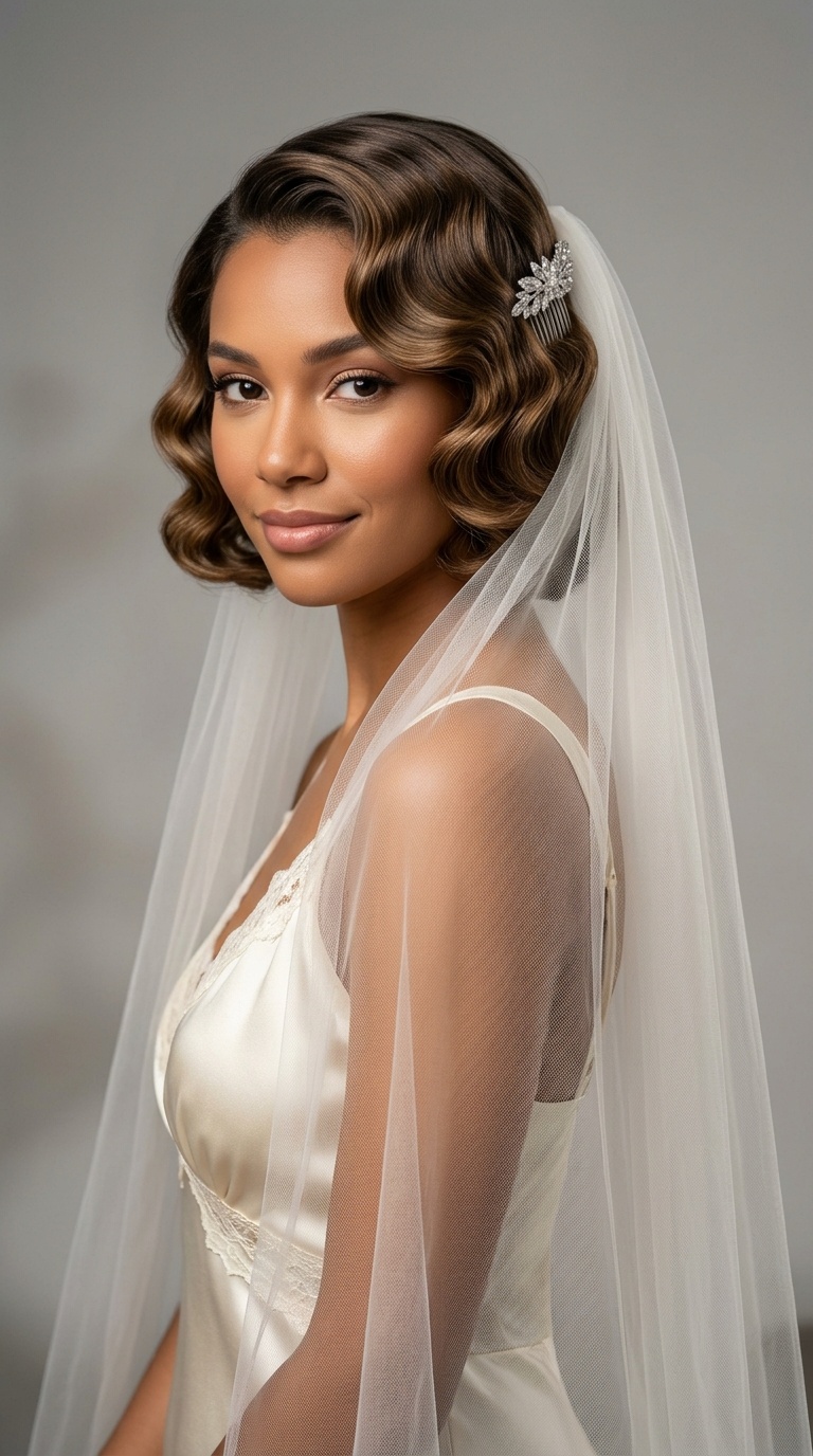 Hollywood Waves with Floor-Length Veil
