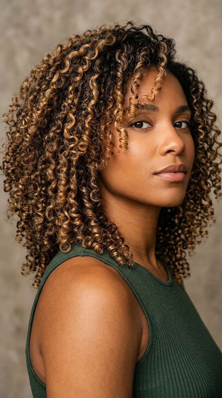 Honey Blonde Highlights on Natural Curls