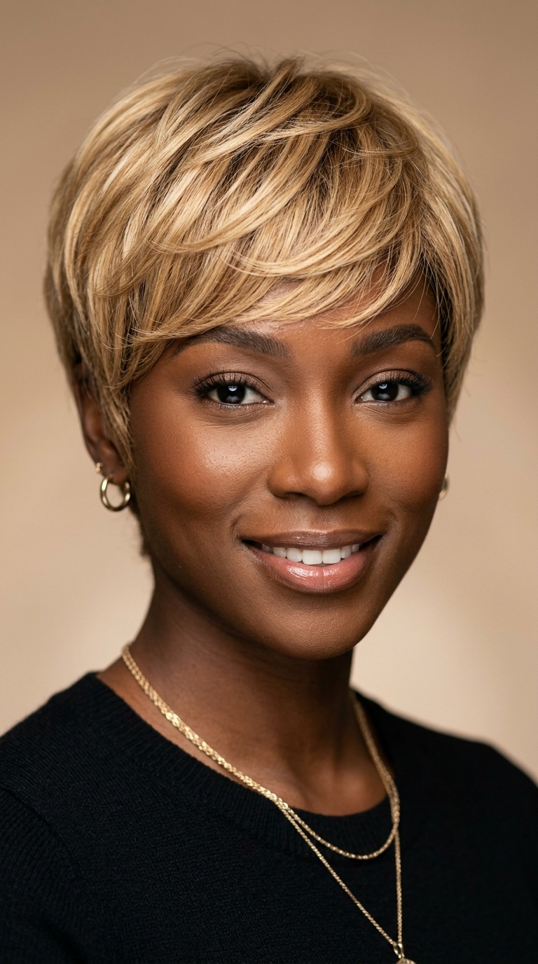 Honey Blonde Layered Pixie