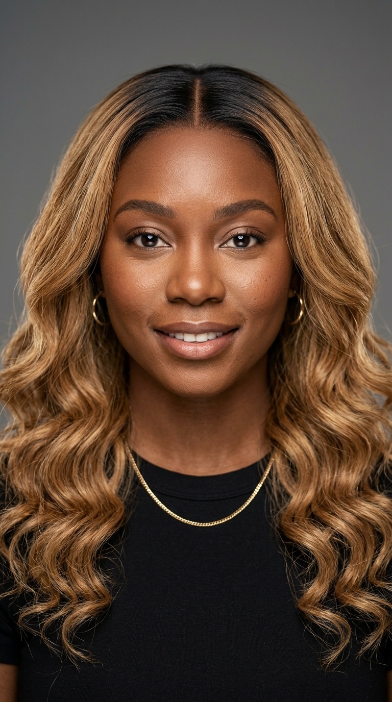 Honey Blonde Ombré Middle Part