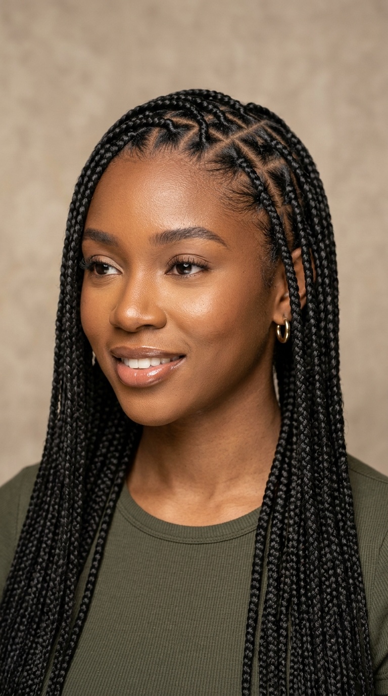 Honeycomb Parted Knotless Braids