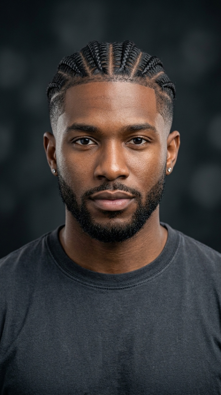 Horizontal Cornrows with Mid Taper Fade
