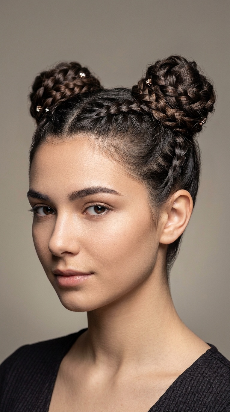 Infinity Braid Accented Space Buns