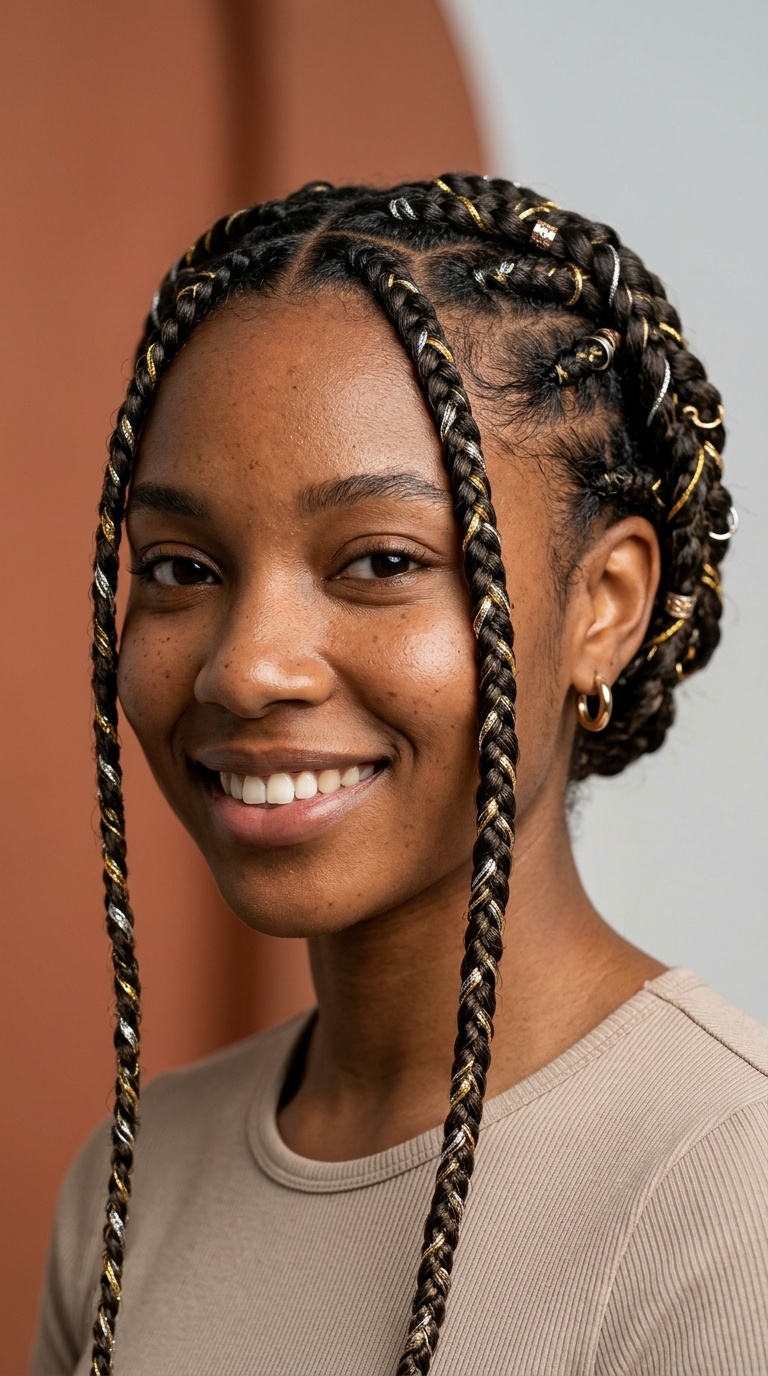 Infinity Braids with Metallic Thread Accents