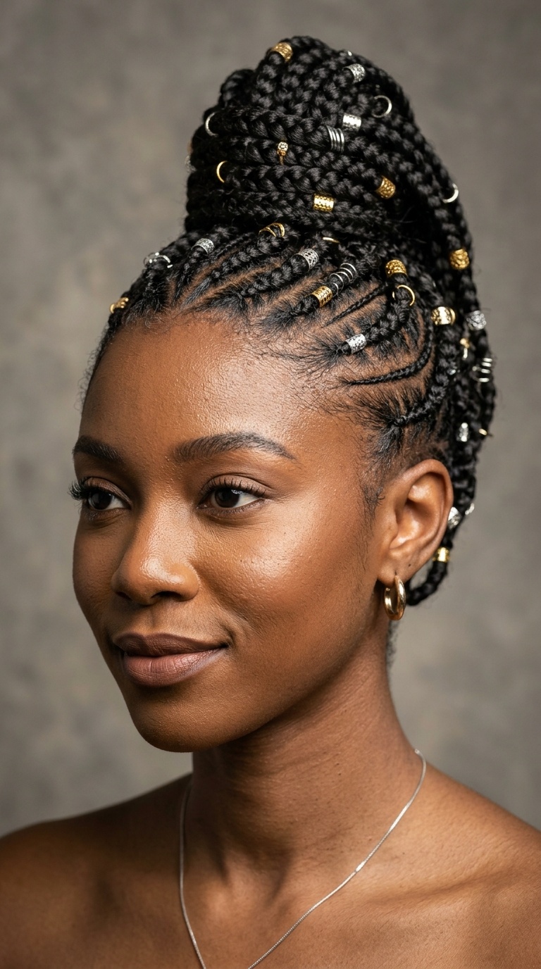 Intricate Braided Mohawk with Metallic Accents