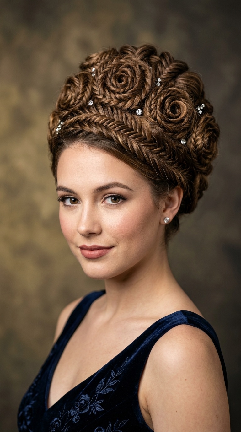 Intricate Fishtail Rose Updo