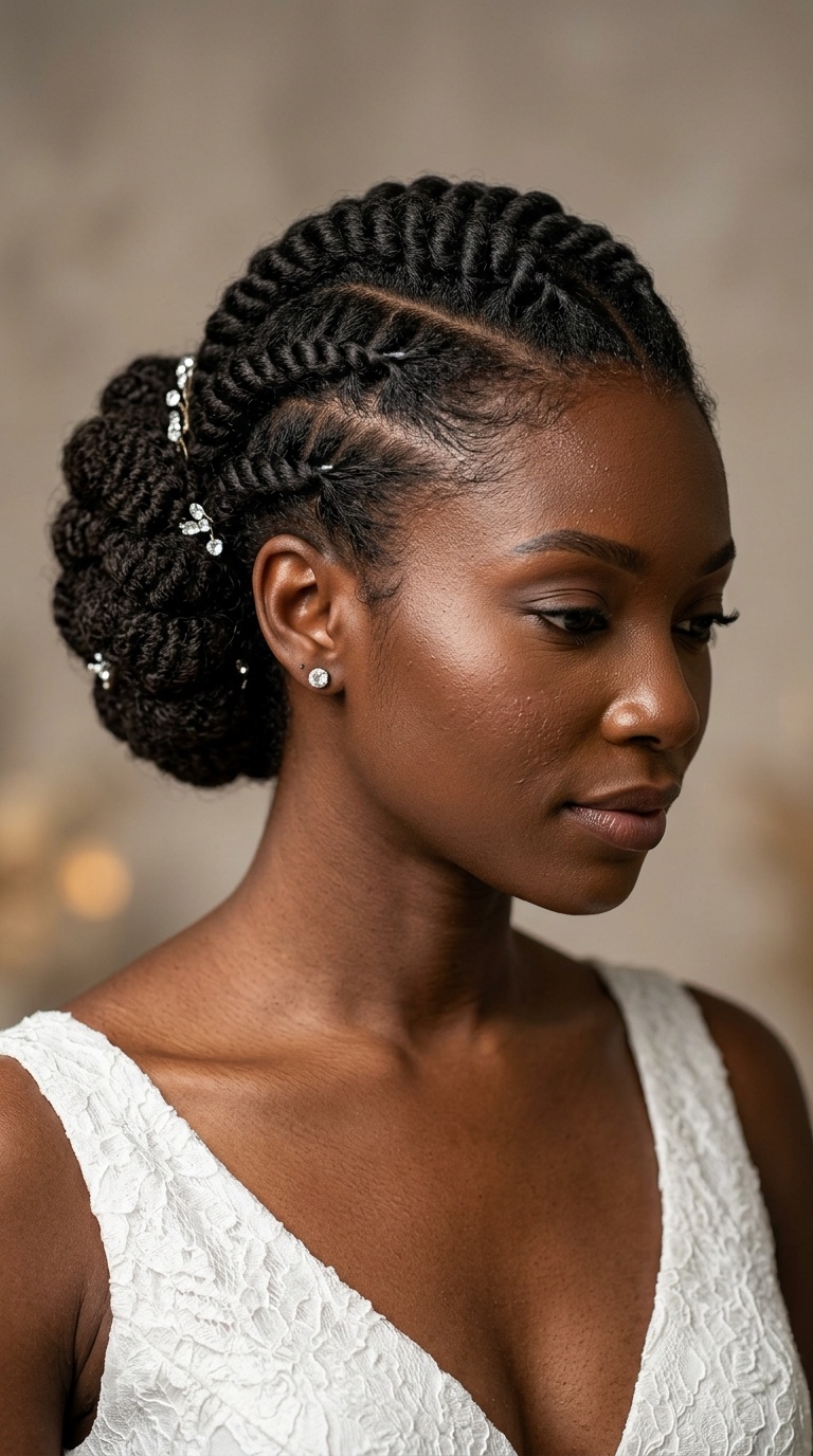 Intricate Flat-Twist Updo with Chignon