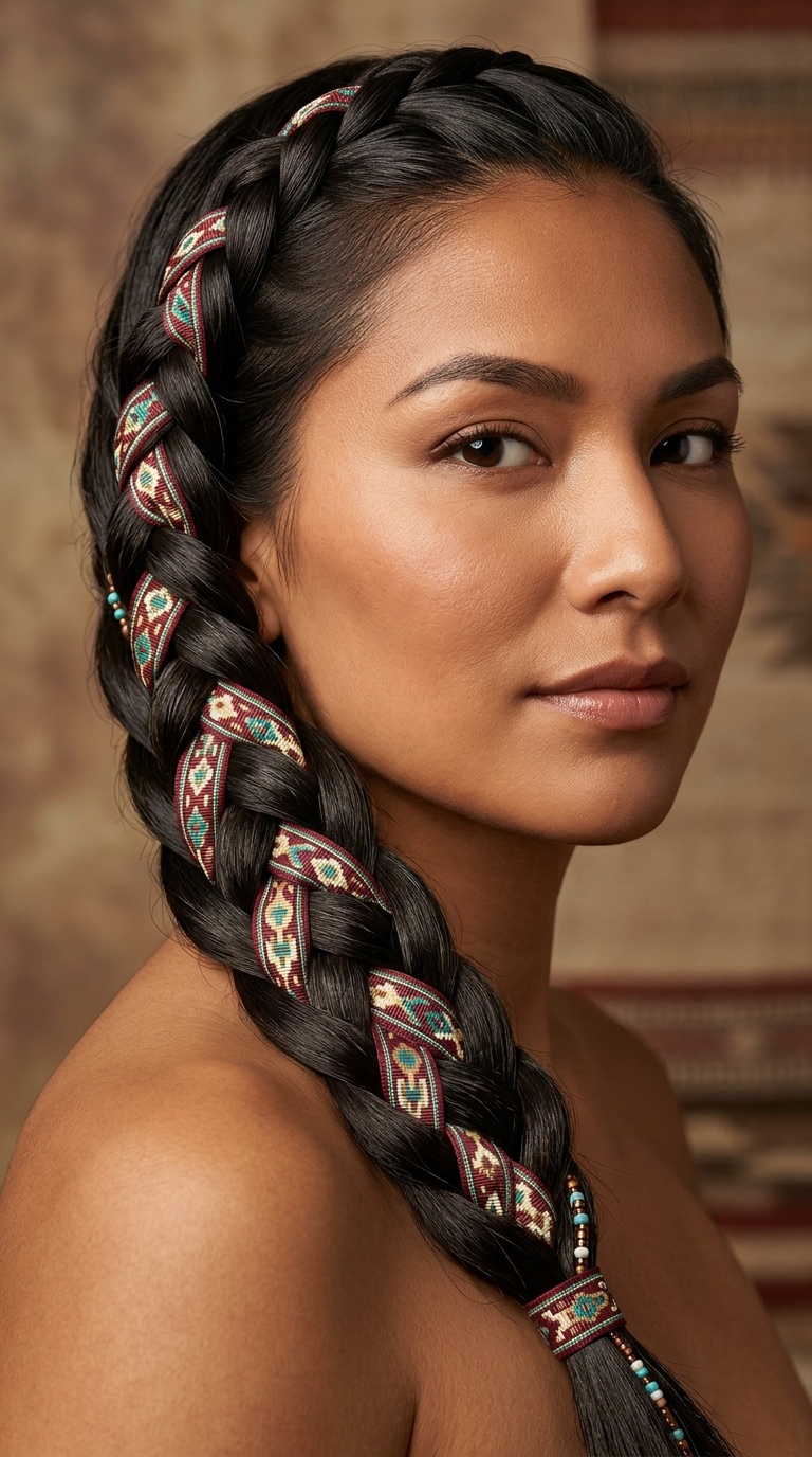 Intricate Four-Strand Braid with Ribbon