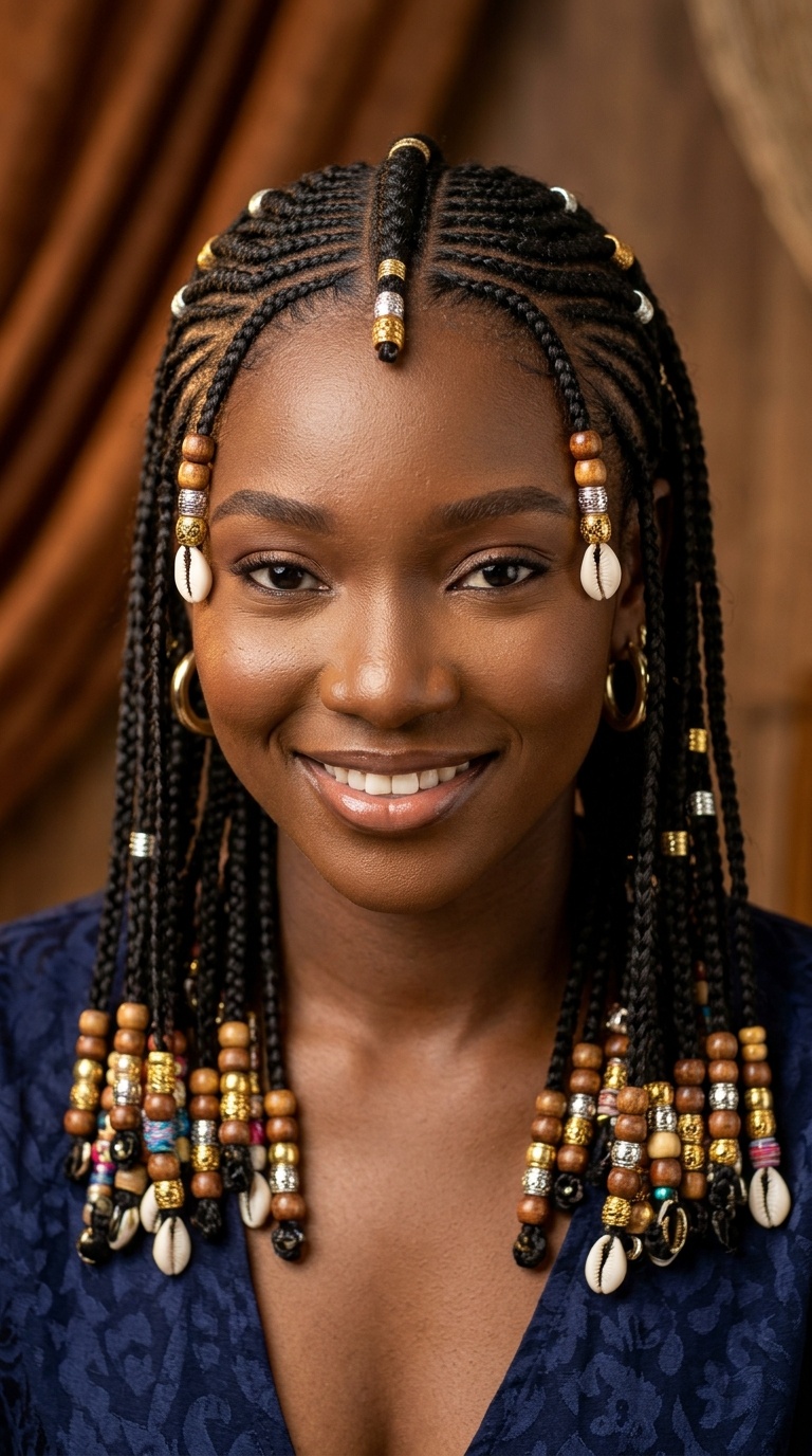 Intricate Fulani Braids with Beads